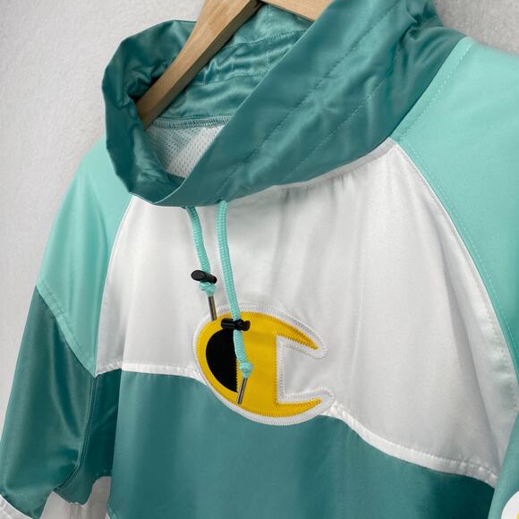 CHAMPION Jacket Mens S Big C Windbreaker Colorblock Reflective Pullover Green - Picture 2 of 15